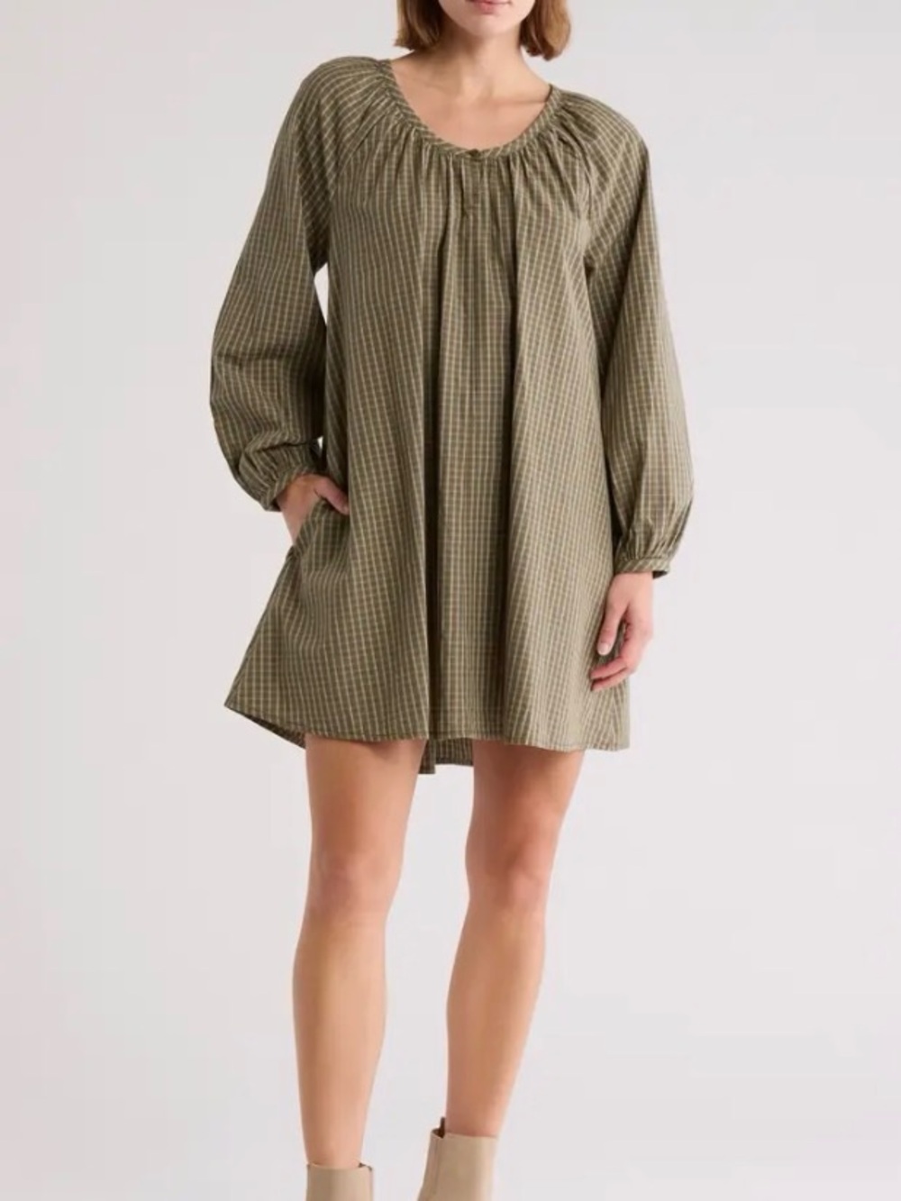 Melrose and Market Olive Striped Dress